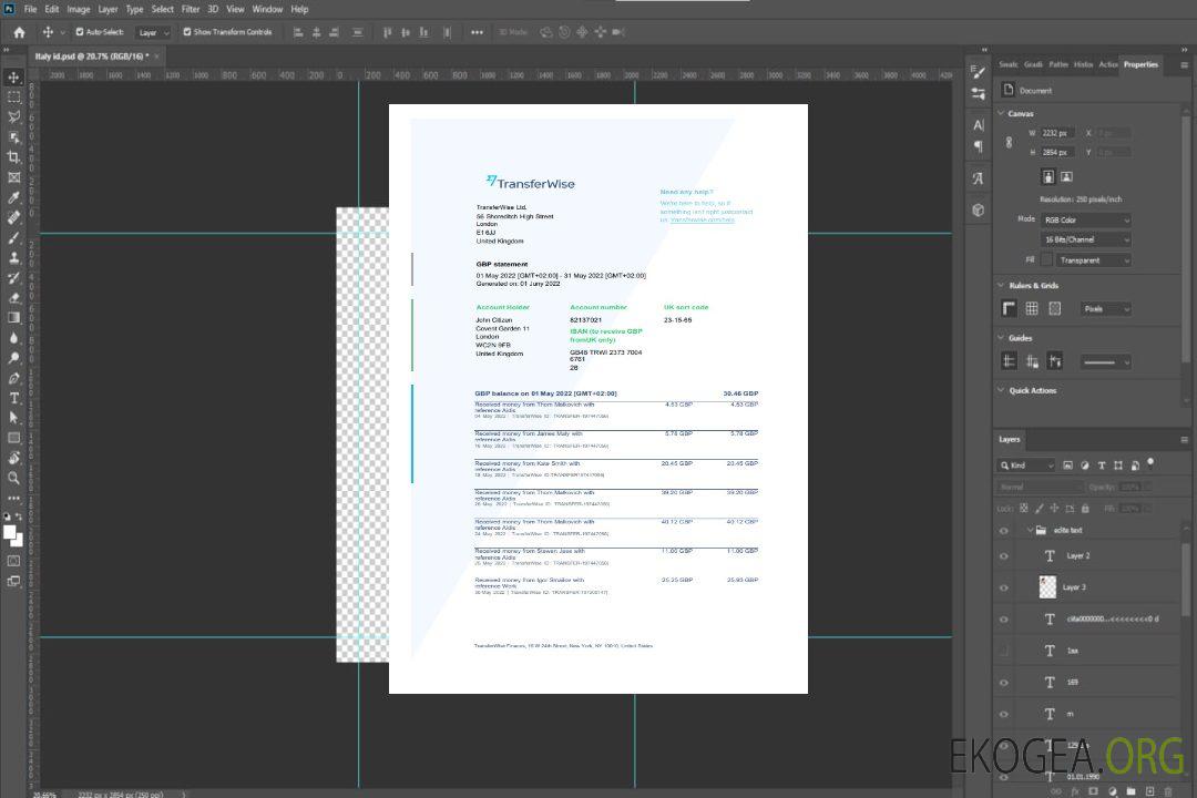 Relevé des finances de TransferWise aux États-Unis template Relevé des finances de TransferWise aux États-Unis template